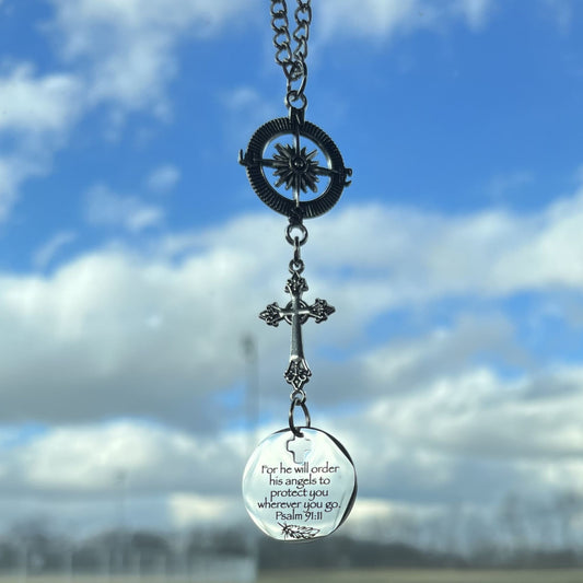 Cross Rearview Mirror Car Charm, For He Will Order His Angels To Protect You Wherever You Will Go
