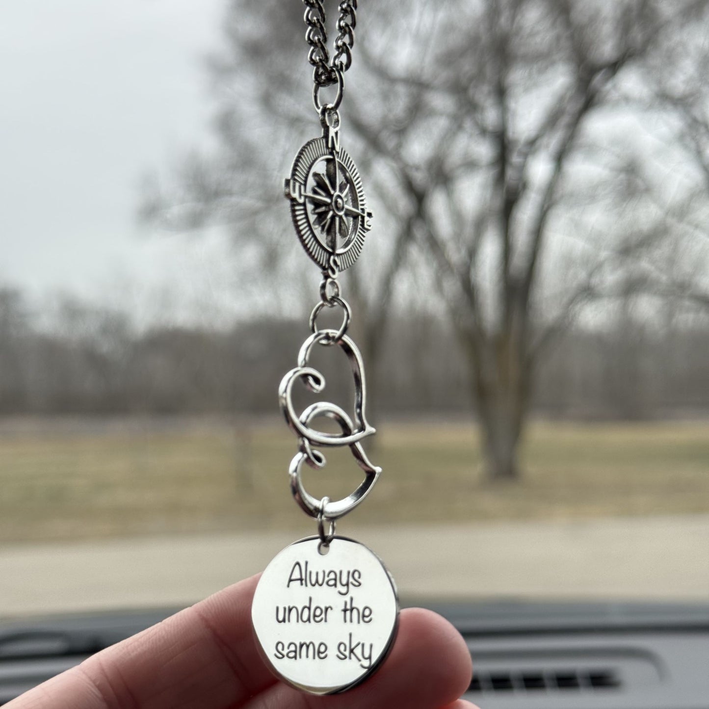 Always Under The Same Sky Mirror Car Charm, Military Wife Gift, Soldier Wife Gift, Soldier Mom Gift, Deployment Gift, Going Moving Away Gift