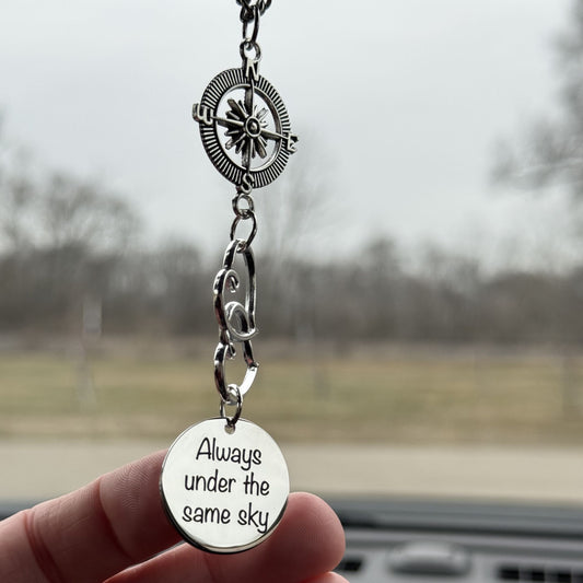 Always Under The Same Sky Mirror Car Charm, Military Wife Gift, Soldier Wife Gift, Soldier Mom Gift, Deployment Gift, Going Moving Away Gift