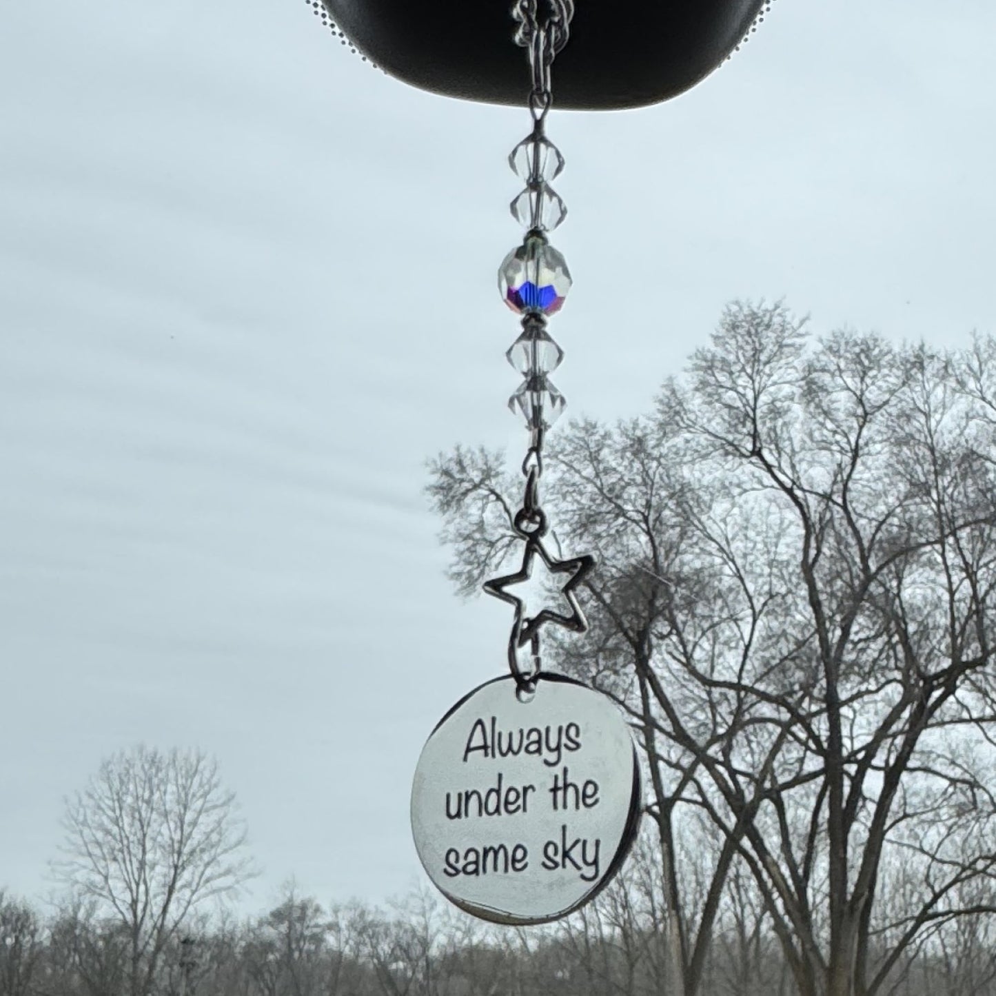 Always Under The Same Sky Sucatcher Rear View Mirror Car Charm, Military Soldier Wife Gift, Soldier Mom Gift, Deployment Gift, Going Moving Away Gift