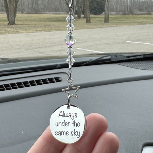 Always Under The Same Sky Sucatcher Rear View Mirror Car Charm, Military Soldier Wife Gift, Soldier Mom Gift, Deployment Gift, Going Moving Away Gift