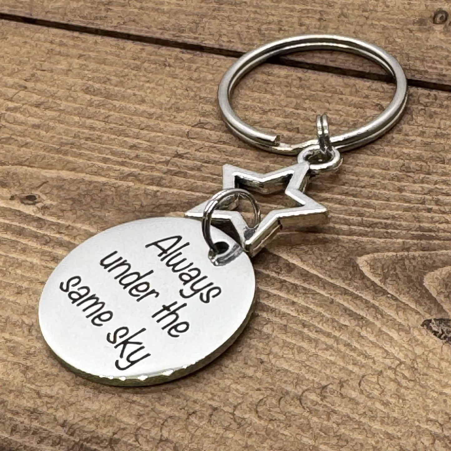Always Under The Same Sky Star Keychain Bag Charm, Military Deployment Boot Camp Going Away Moving Away Graduation Gift