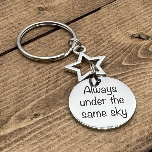 Always Under The Same Sky Star Keychain Bag Charm, Military Deployment Boot Camp Going Away Moving Away Graduation Gift