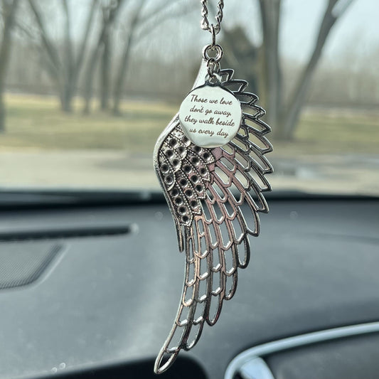 Those We Love Don't Go Away They Walk Beside Us Every Day Angel Wing Memorial Car Charm Gift