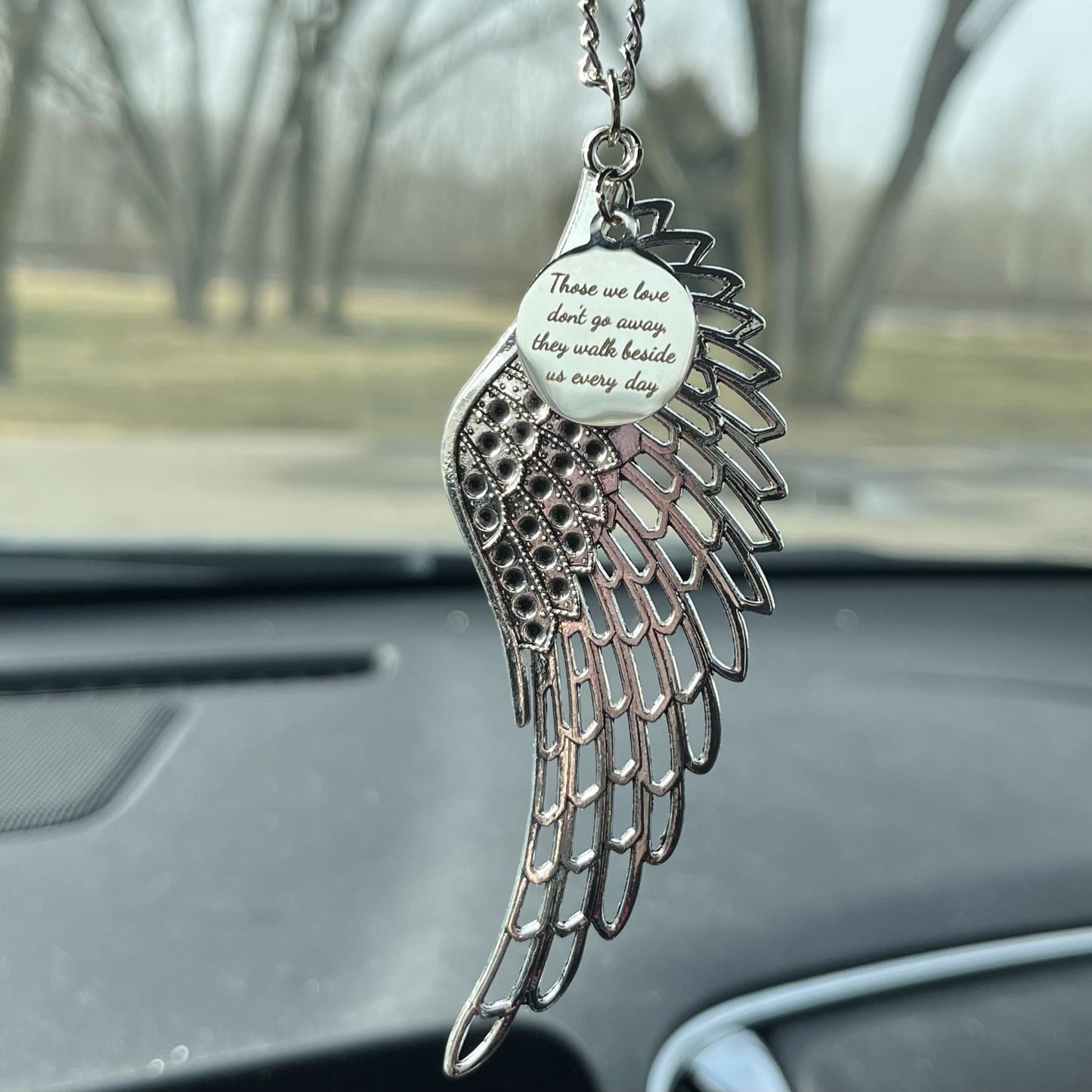 Those We Love Don't Go Away They Walk Beside Us Every Day Angel Wing Memorial Car Charm Gift