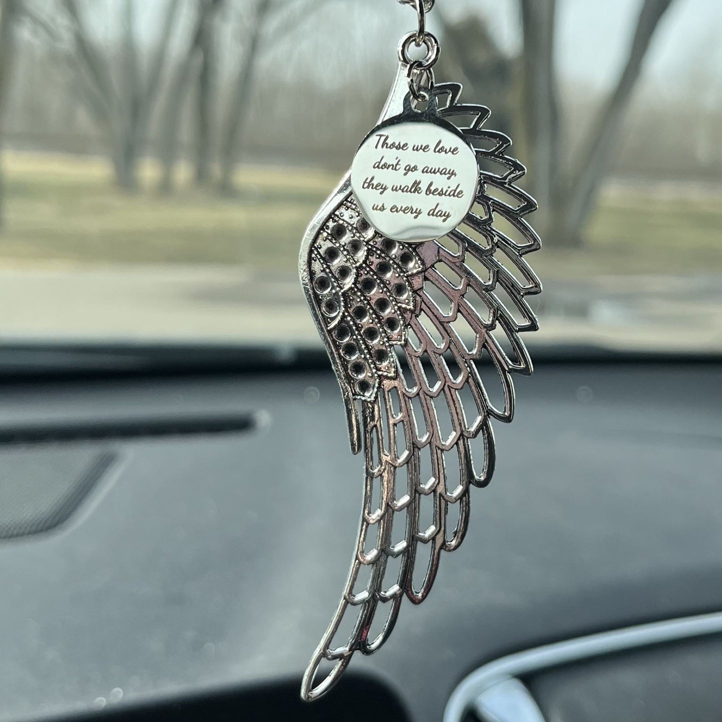 Those We Love Don't Go Away They Walk Beside Us Every Day Angel Wing Memorial Car Charm Gift