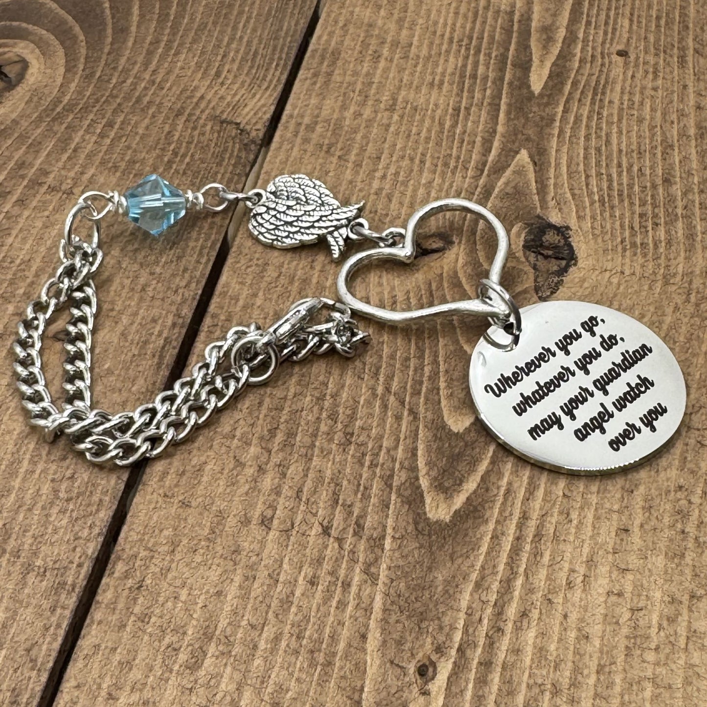 Personalized Birthstone Crystal Guardian Angel Rear View Mirror Car Charm Gift