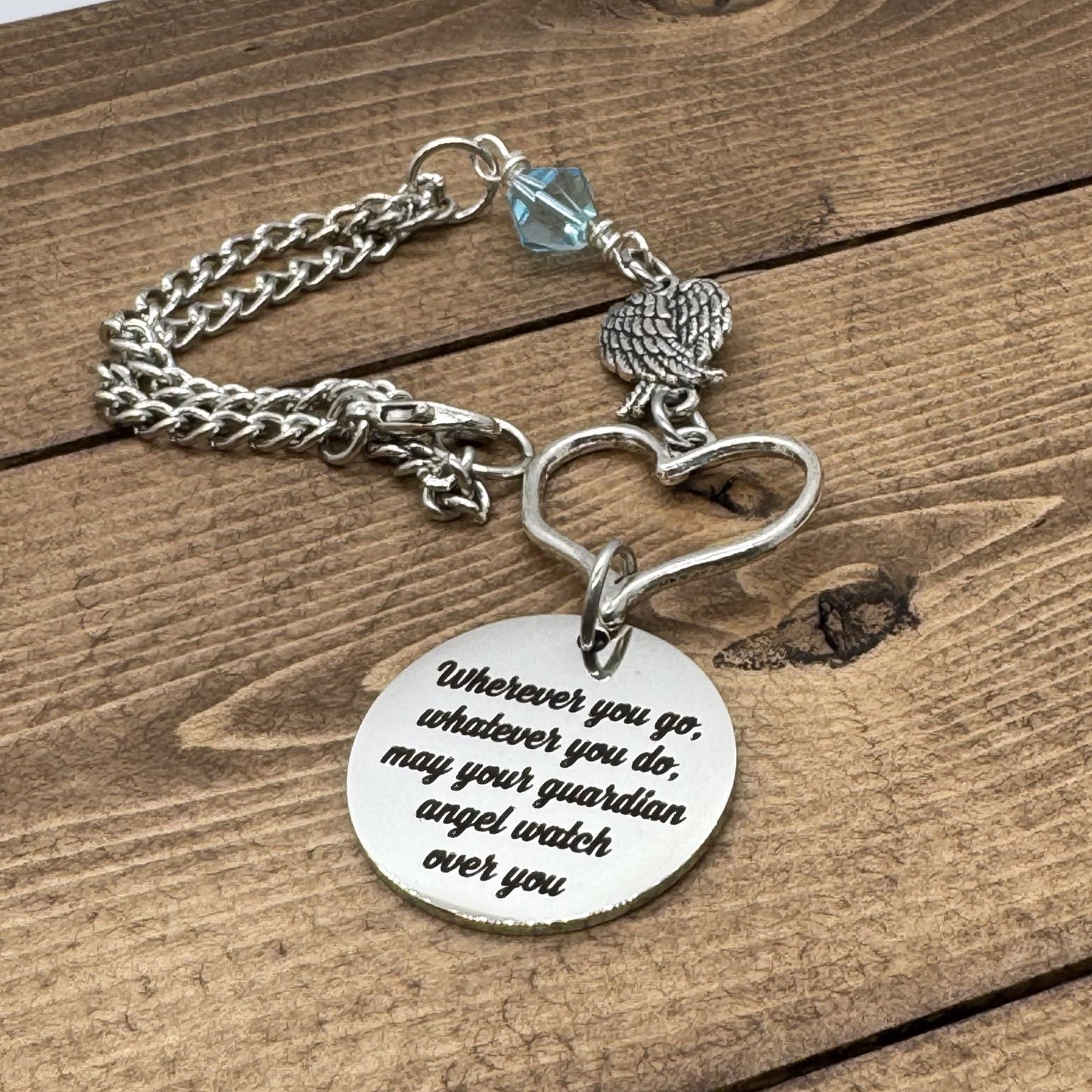 Personalized Birthstone Crystal Guardian Angel Rear View Mirror Car Charm Gift