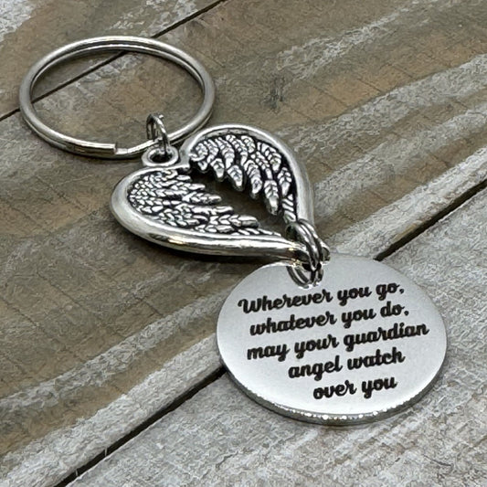 Wherever You Go Whatever You Do May Your Guardian Angel Watch Over You Keychain, Graduation Gift