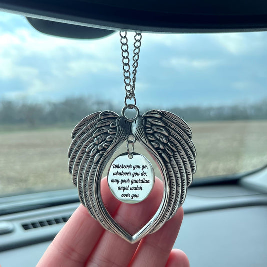 Wherever You Go Whatever You Do May Your Guardian Angel Watch Over You Angel Wings Car Charm,  New Driver Sweet 16 Birthday Gift