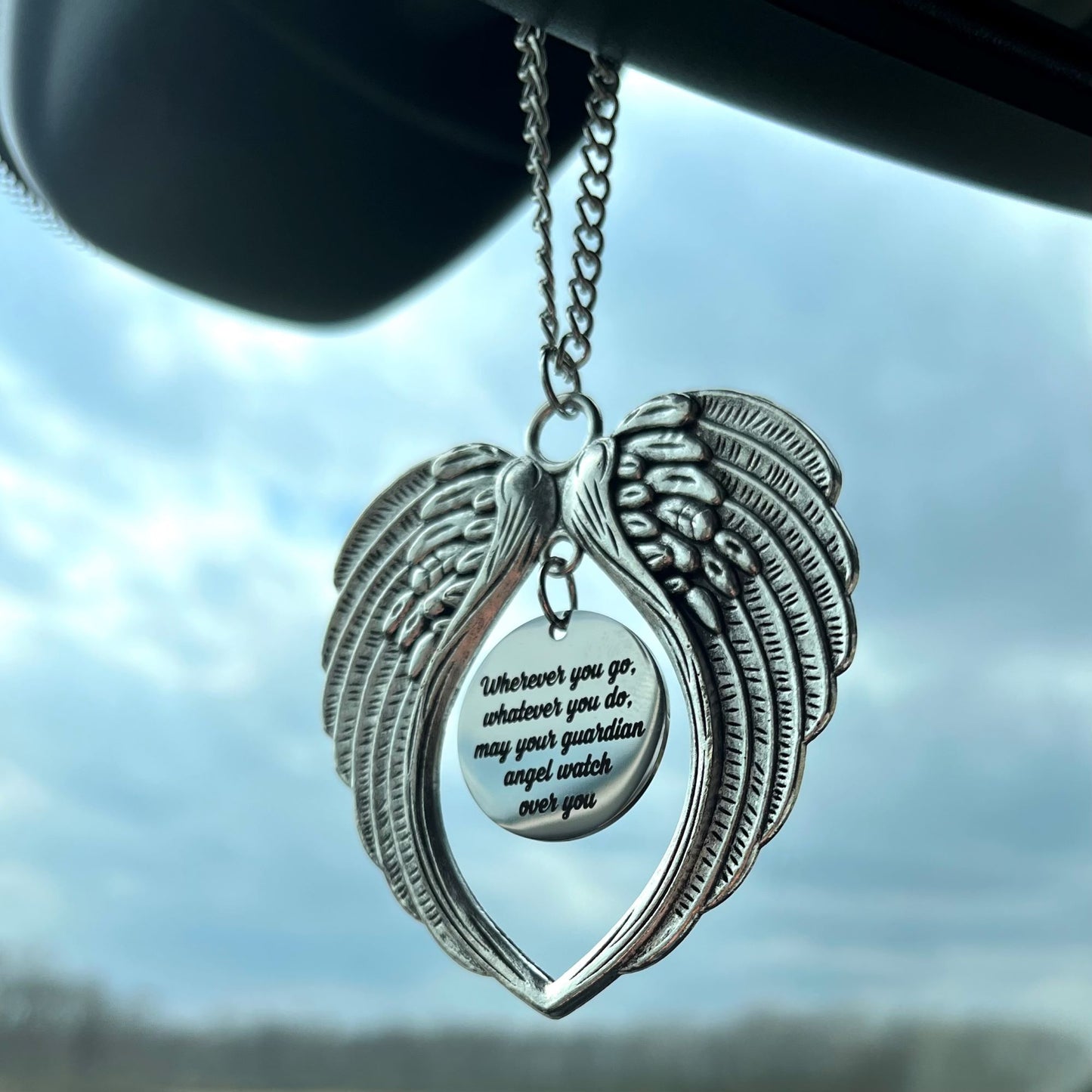Wherever You Go Whatever You Do May Your Guardian Angel Watch Over You Angel Wings Car Charm,  New Driver Sweet 16 Birthday Gift