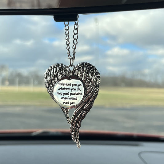 Guardian Angel Rearview Mirror Car Charm, Wherever you go whatever you do may your guardian angel watch over you, New Driver Sweet 16 Gift