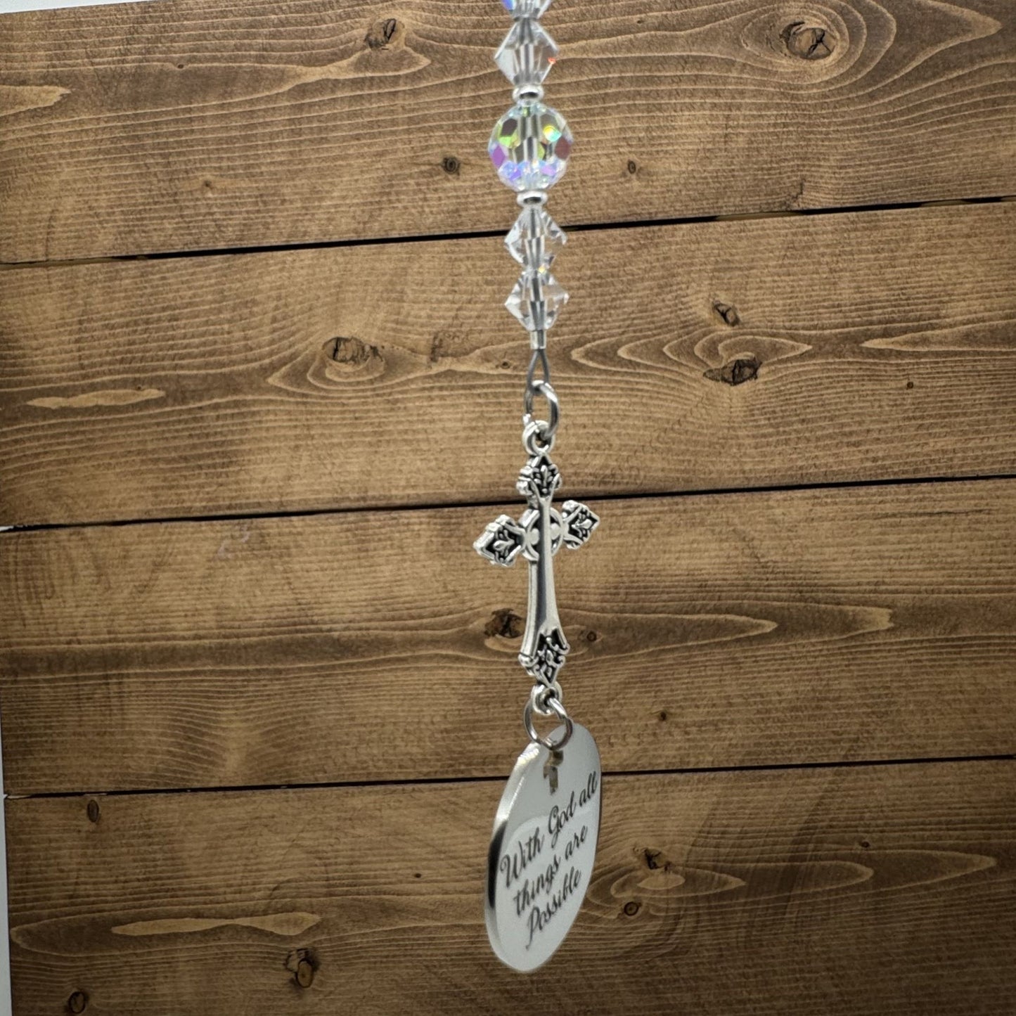 Cross Suncatcher Car Charm Gift , With God All Things Are Possible, Religious Christian Gifts