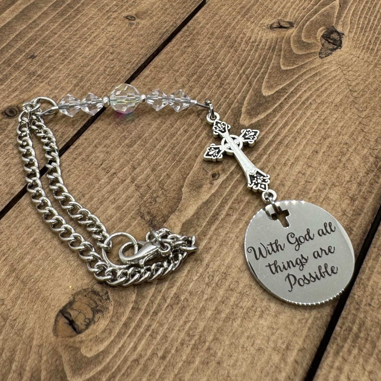Cross Suncatcher Car Charm Gift , With God All Things Are Possible, Religious Christian Gifts