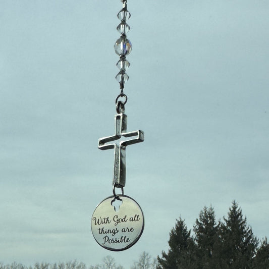 With God All Things Are Possible Suncatcher Cross Car Charm Gift